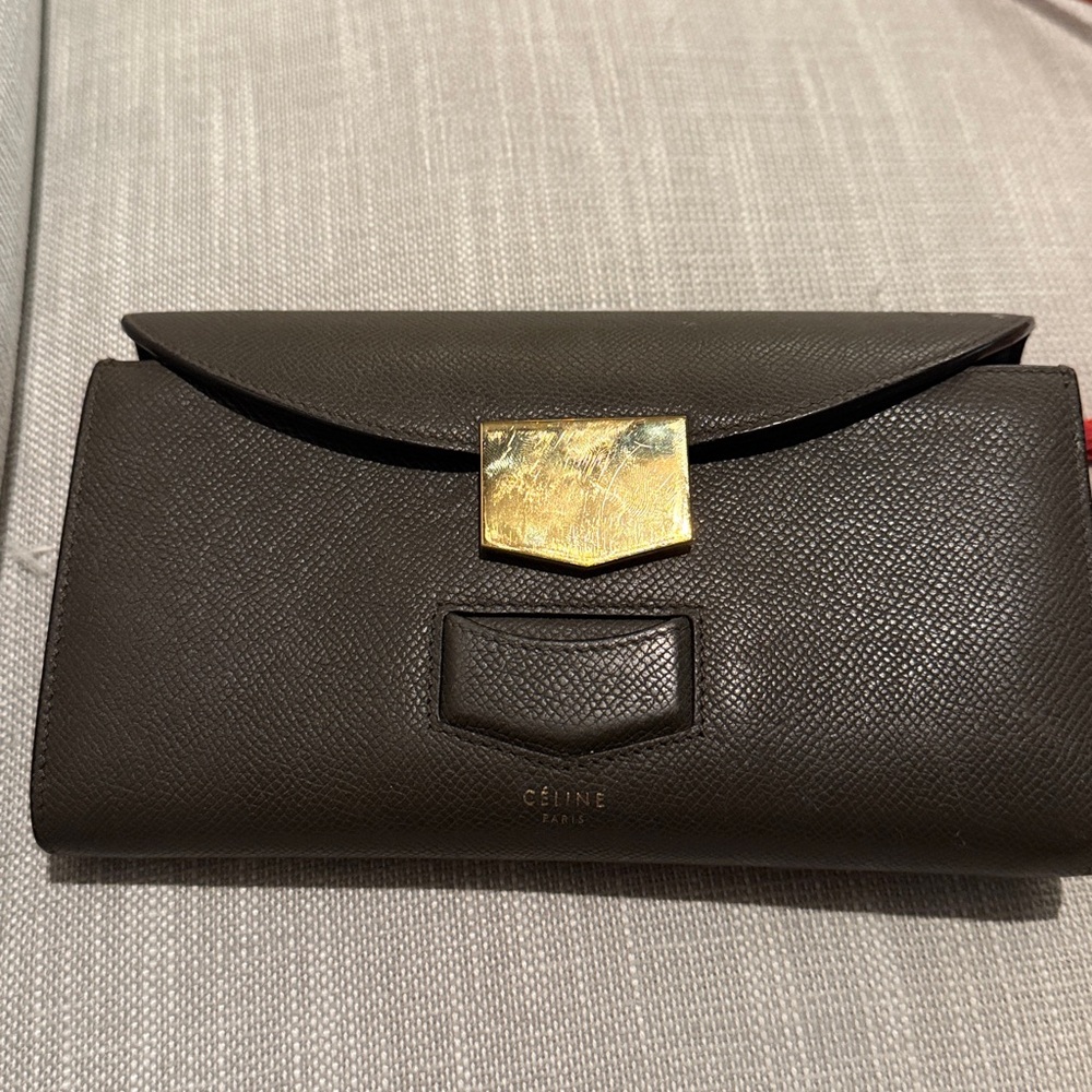 Céline Brown Leather Wallet with Gold Clasp